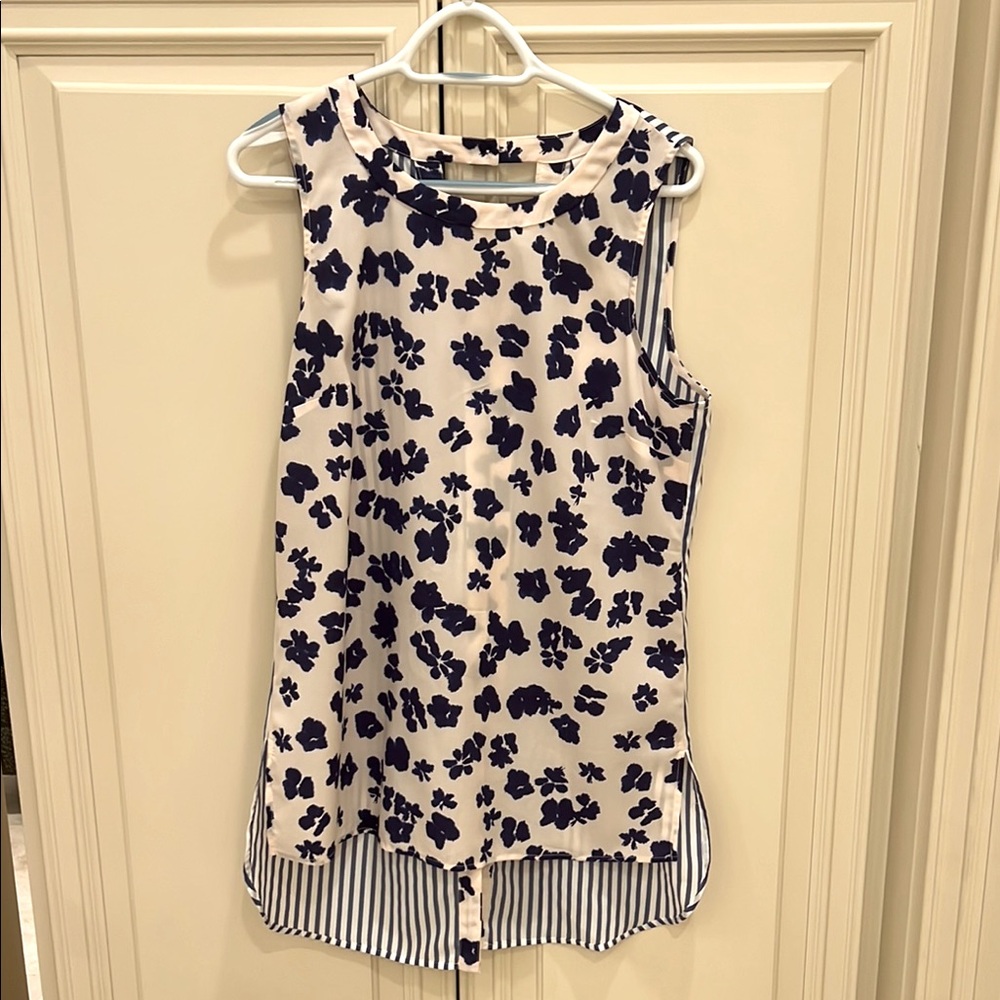 Cabi- Floral Sleeveless Top - Navy and White